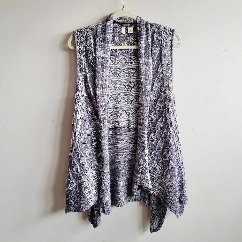 Anthropologie Moth Lavena Pointelle Draped Open Front Cardigan‎ Sweater Vest